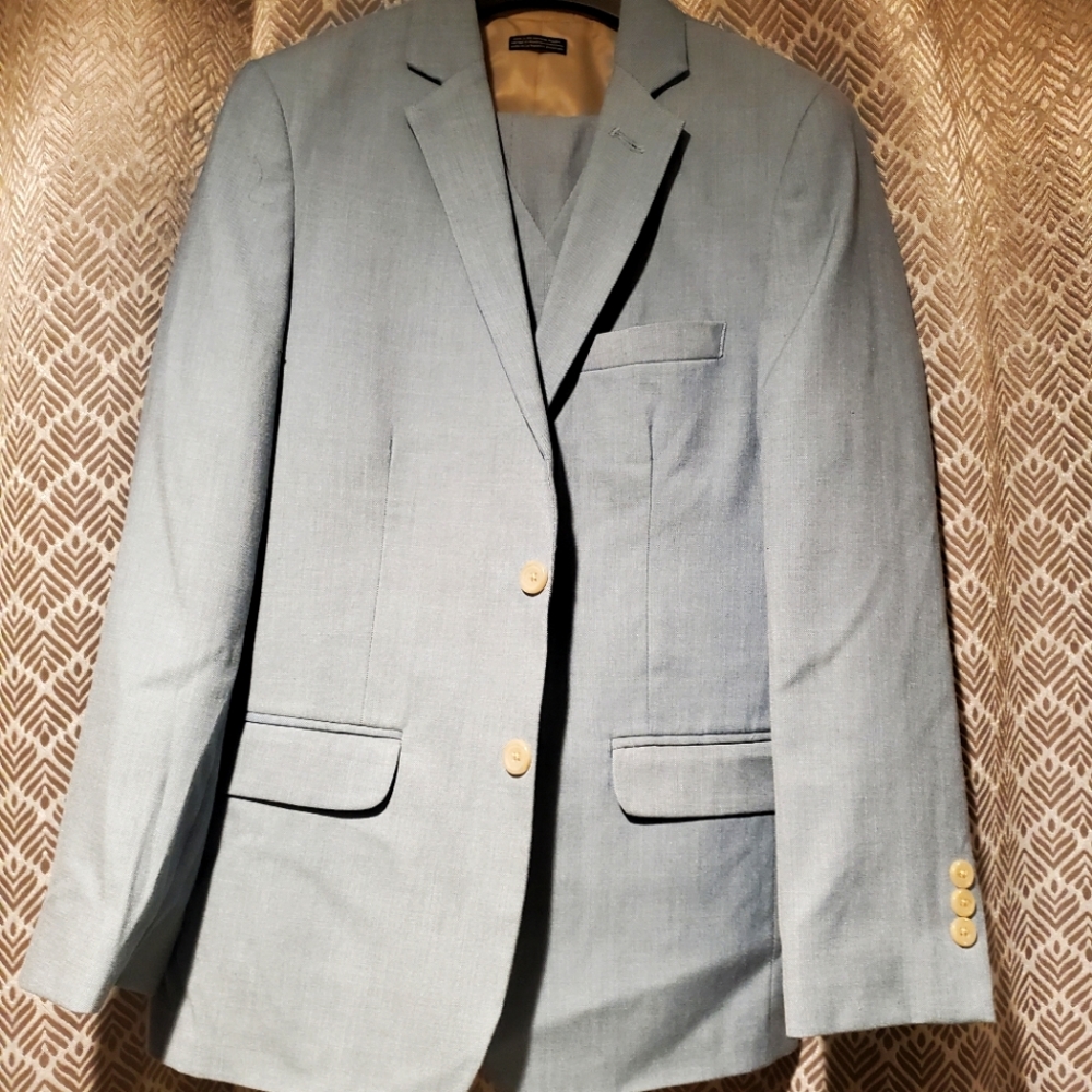 Boys size 14 Calvin Klein 3-piece suit. Light, light aqua color. Sharp.